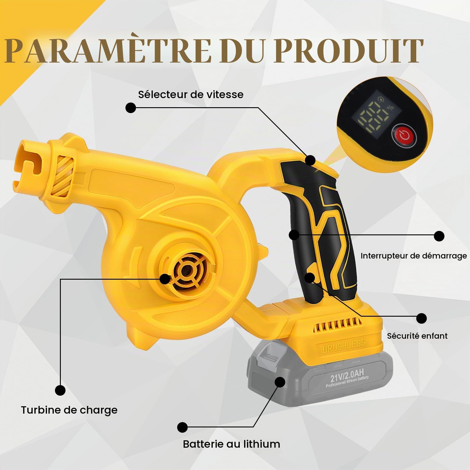 WingFly Souffleur de Feuilles sans Fil Compatible avec Dewalt 20V
