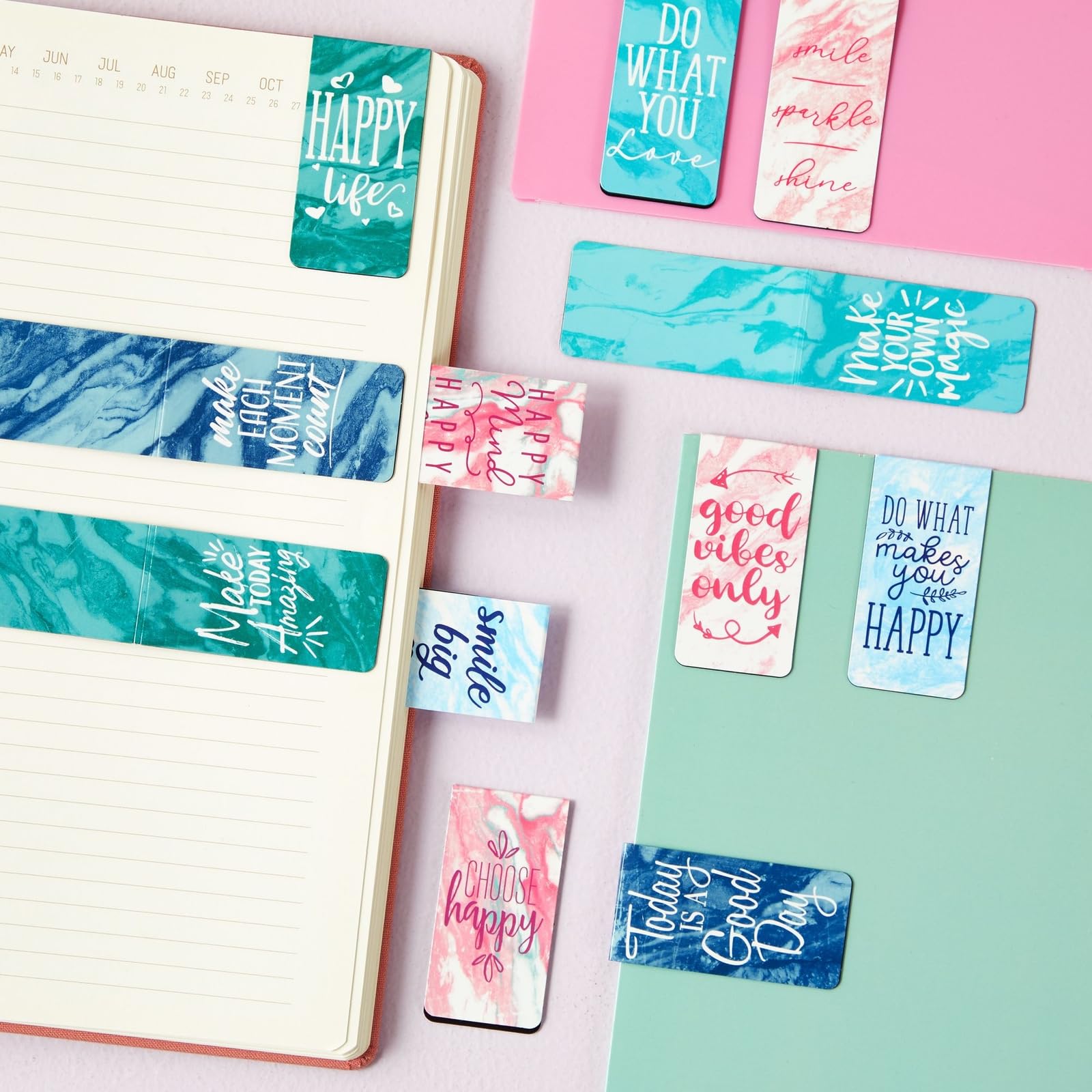12 Pack Magnetic Bookmarks for Women - Inspirational Book Markers for Reading, Book Accessories (Marble) - Image 3
