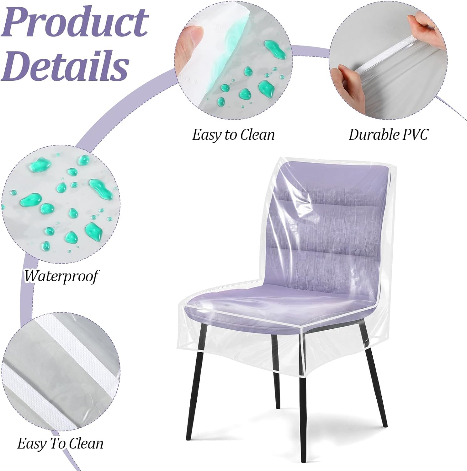 4 Packs Clear Dining Chair Covers, Waterproof Kitchen Chair Protectors, Clear Plastic Seat Chairs Protector, Keep Your Chairs Away from Water Dust Stain and Pet Claws W/21 x D/18 Inch(Fits 16-23")