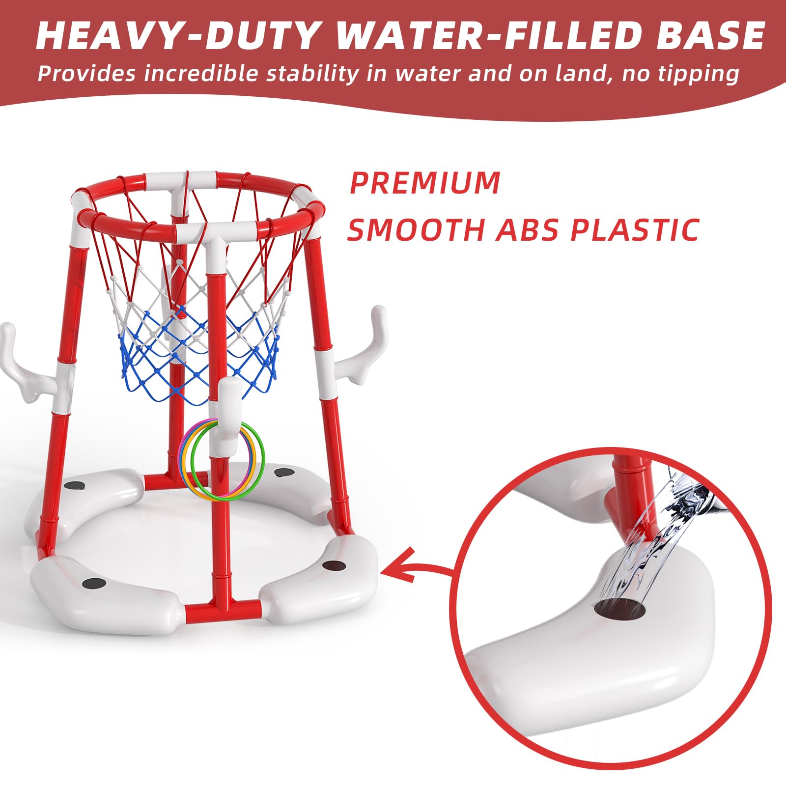 Anneau de Basket-Ball pour Enfants de 4 à 8 et 8 à 12 Ans, Jeu d'eau 2 en 1, Flottant et Hors Sol, avec 4 balles, 12 Anneaux et Pompe, Jouet d'extérieur pour Piscine pour Adultes, fêtes d'été