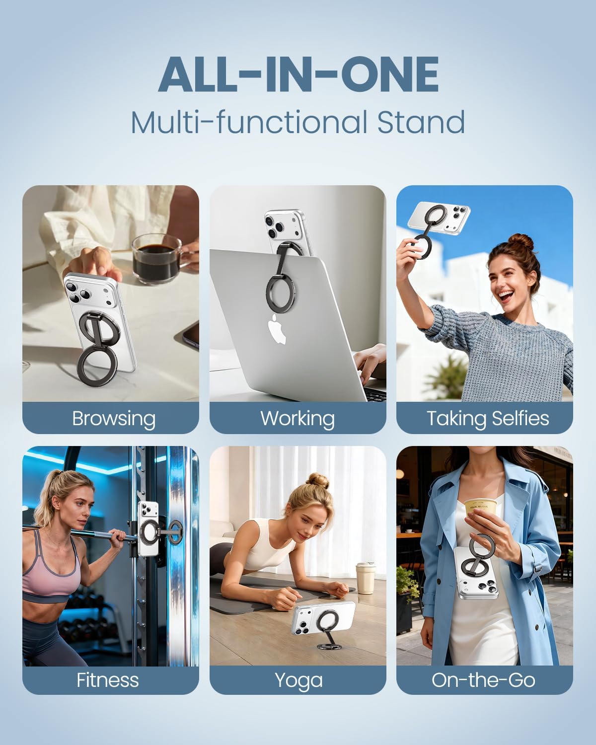 UBeesize Double Magnetic Phone Stand, Foldable Magnet Holder with Ring Grip Kickstand for Desk Travel Kitchen Gym, Compatible with iPhone 17/16/15/14/13/12, Samsung, Android and All Phones