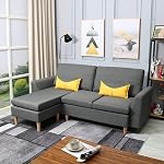 HOMA Fabric Sectional Sofa, L-Shape 3seat Sofa with Ottoman, Small Couch in Linen Fabric with Reversible Chaise, Apartment Couch for Small Space (Grey, 3seat+Ottoman)