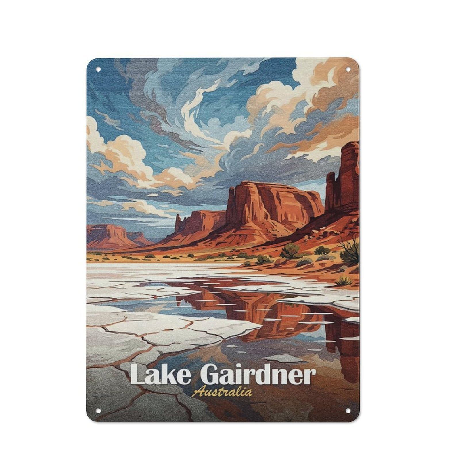 Junmoney Style-22 Lake Gairdner Australia Travel Rustic Metal Plaque 40X30cm For Living Room Or Hallway, For Garage, Workshop And Man Cave Decoration