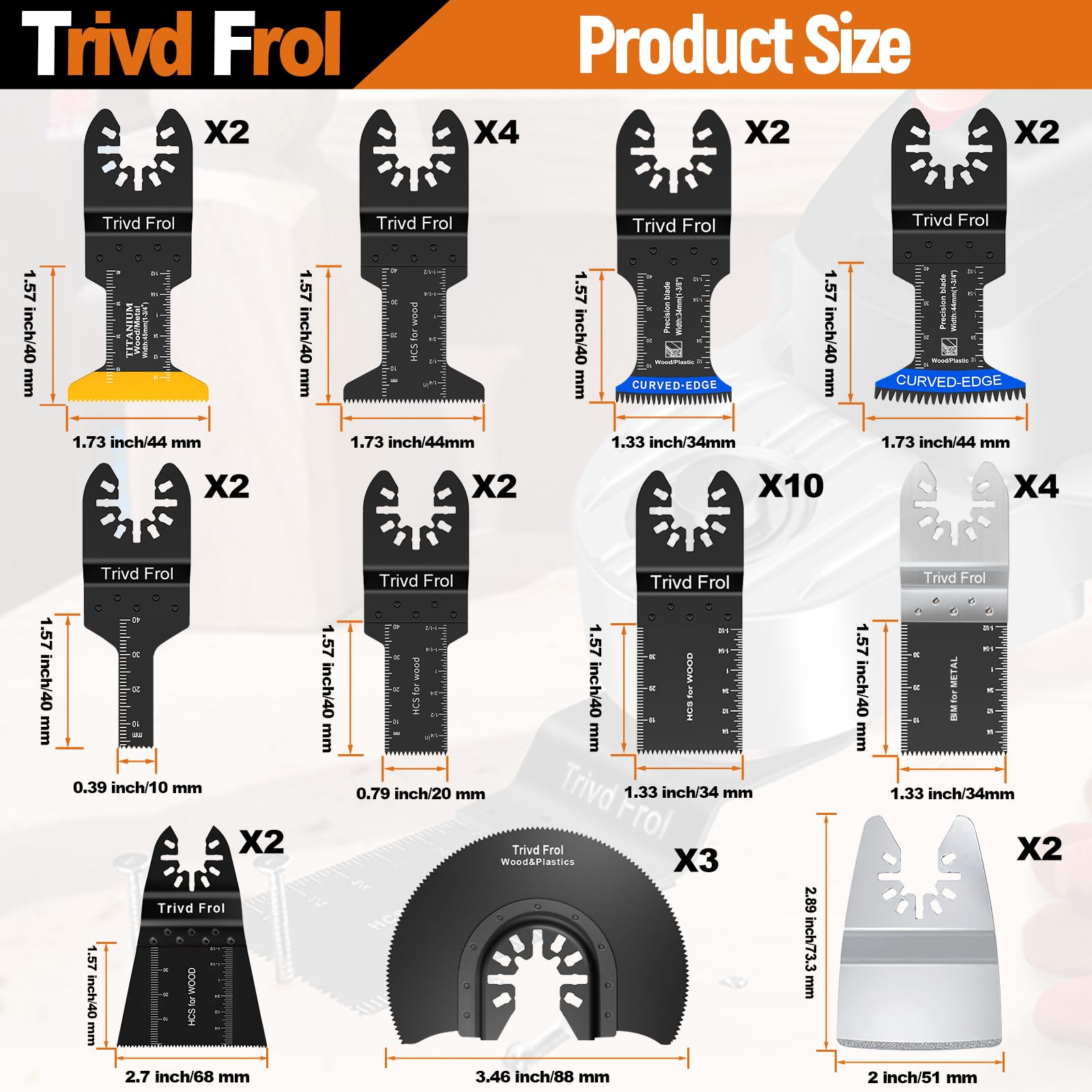 Trivd Frol Paquete de 121 hojas de sierra oscilantes, cuchillas oscilantes de titanio con papel de lija, cuchillas multiherramienta bimetálicas para madera, metal, plásticos, liberación rápida,