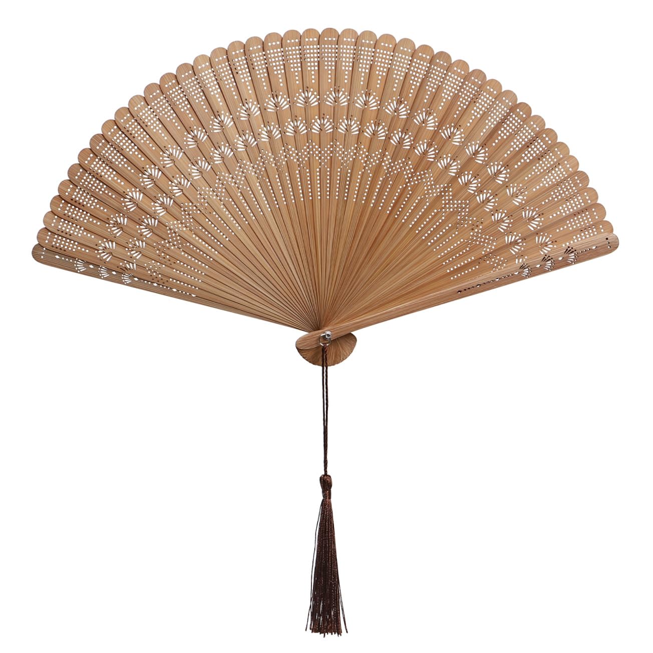 DOITOOL 1pc Brown Silk Folding Fan, Chinese Style Bamboo Handheld Fan for Dance, Portable Foldable with Tassel Decoration
