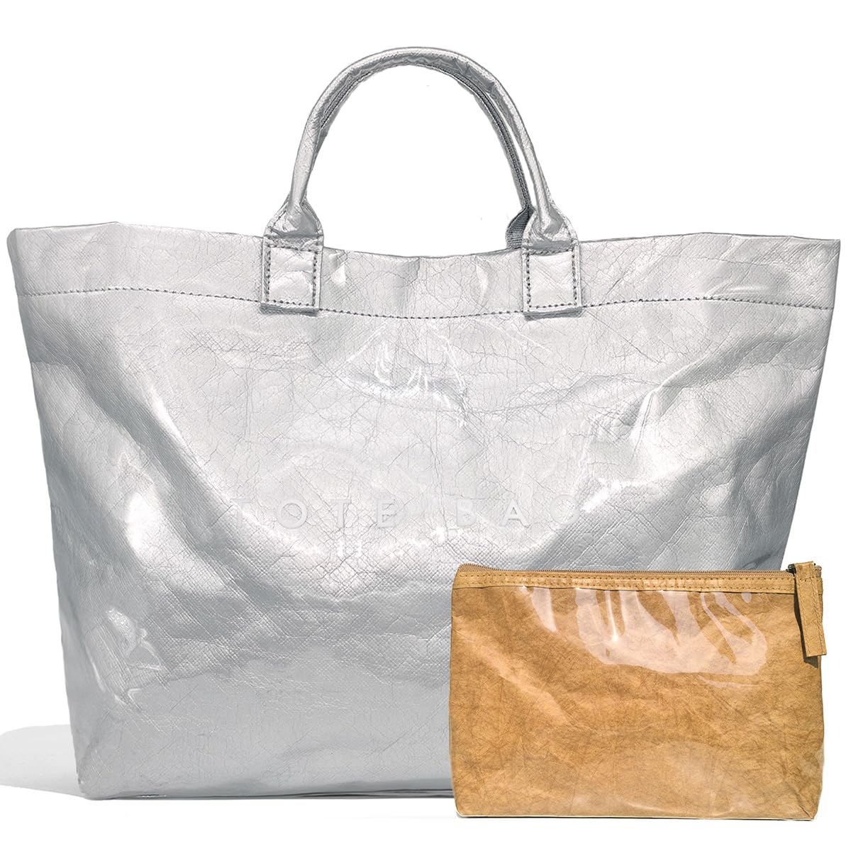 LuxMall PVC Tote Bag for Women Large Tote Purse Kraft Paper Letter Print Hobo Handbags for Work Beach Shopping Travel