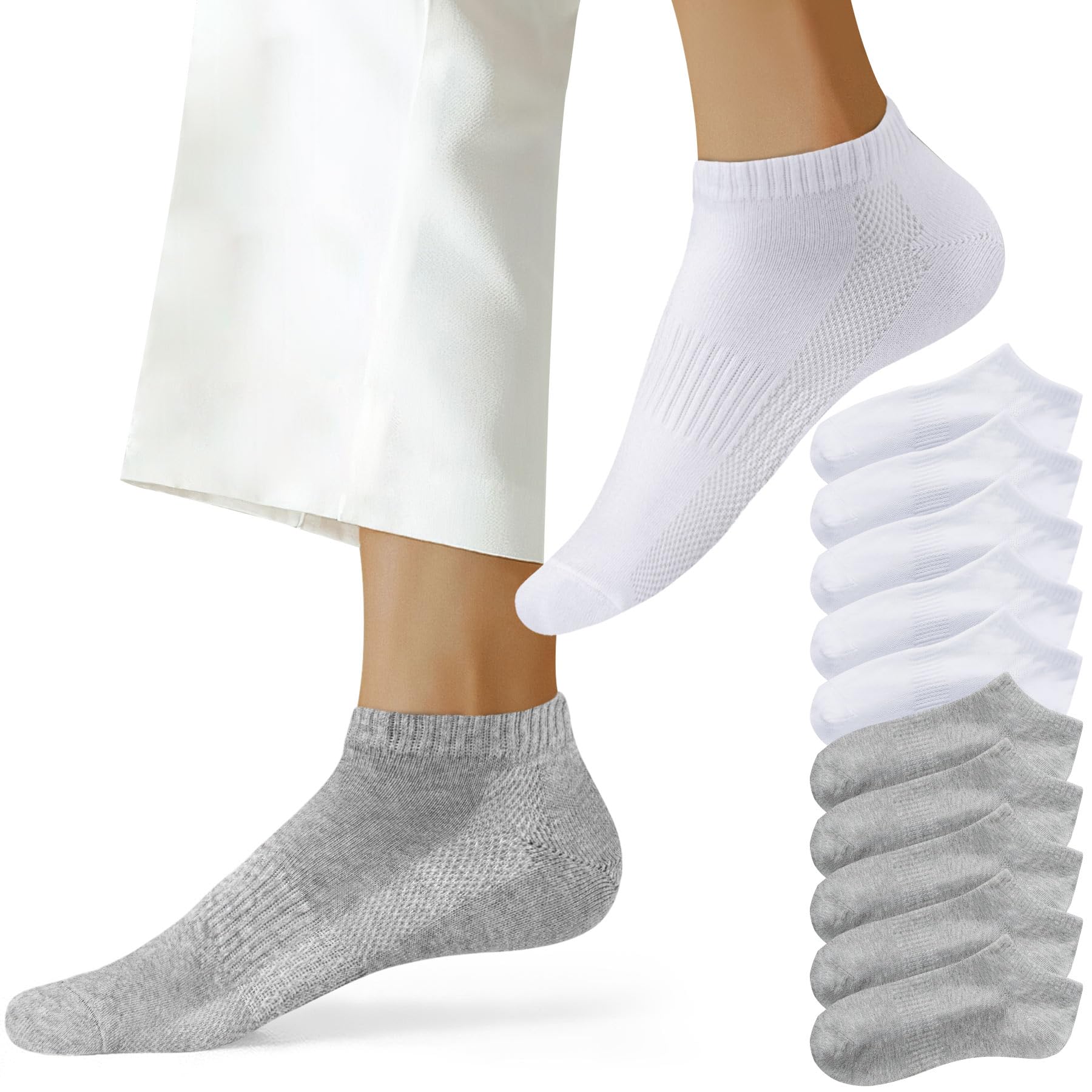 NUOZA 10 Paar Sneaker Socken Herren Damen Baumwolle Schwarz Weiß Grau Kurze Halbsocken Unisex