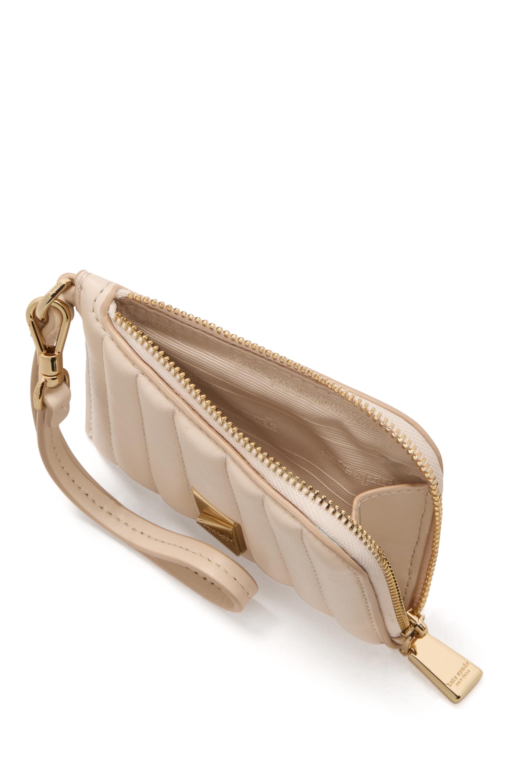 kate spade new york Deco Quilted Leather Coin Card case Wristlet, Milk Glass