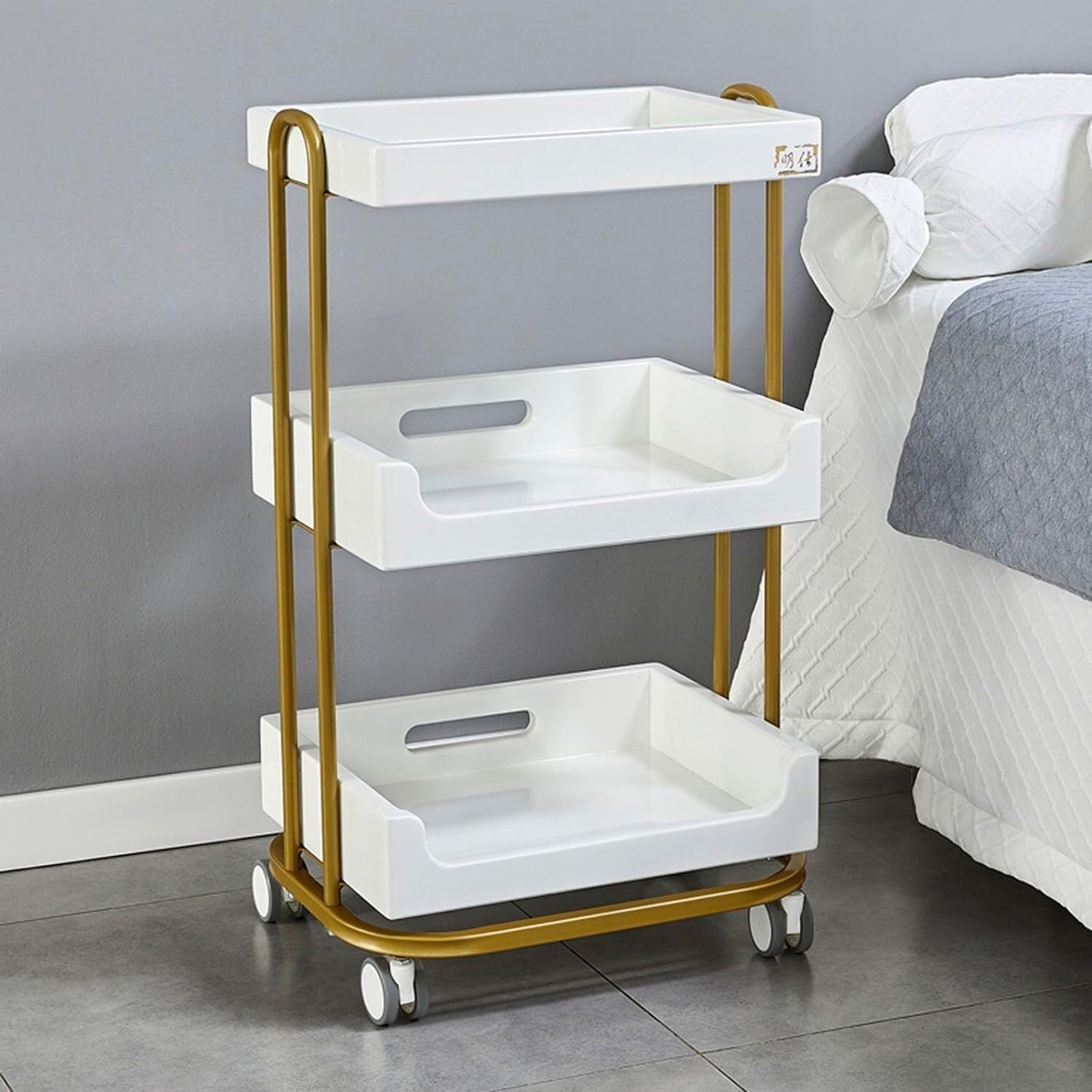 SSDDLZEQ Mobile Salon Station, Salon Cart Metal Salon Trolley 3-tier Salon Rolling Cart Large Drawer Rolling Salon Cart With Casters For Beauty Trolley Cart(White)