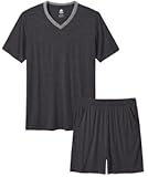 Mens Pajama Set Summer Pjs Sleepwear Nightwear Lightweight Quick Dry Soft Short Sleeve V-Neck Pjs Sleep Set With Pocket