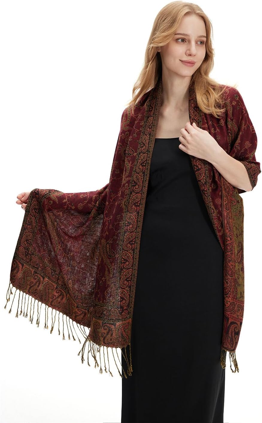 zero season Boho Paisley Pashmina Shawl Wrap Lightweight Scarf for Women, Silky Feel Bohemian Wrap for Travel & Daily Wear - Image 8
