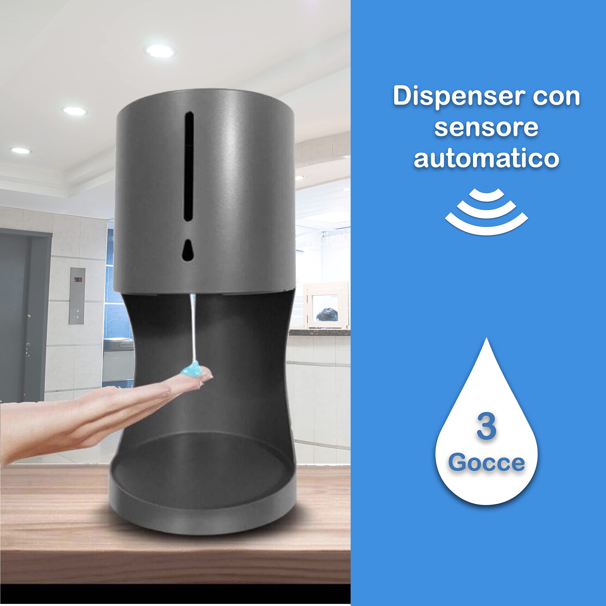 Dispensador de desinfectante manos mesa | dispensador gel hidroalcoholico Gocciasana | Dispensador de desinfectante manos automático