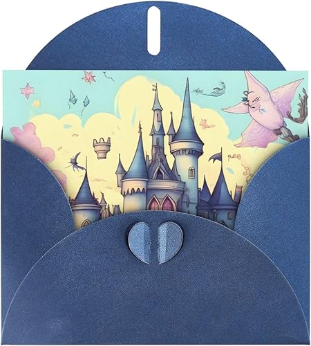 DowrAp Tarjeta de felicitación azul castillo de cuento de hadas con calcomanías de sobre, adecuada para bodas, cumpleaños, vacaciones, cualquier