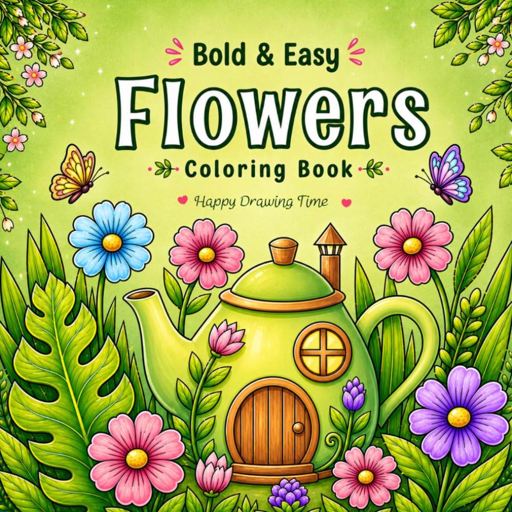 Flowers Coloring Book: Bold & Easy. For Teens and Adults. Stress Free Coloring Book.