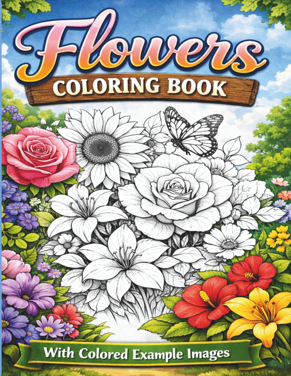 Flowers Coloring Book: with collared example images
