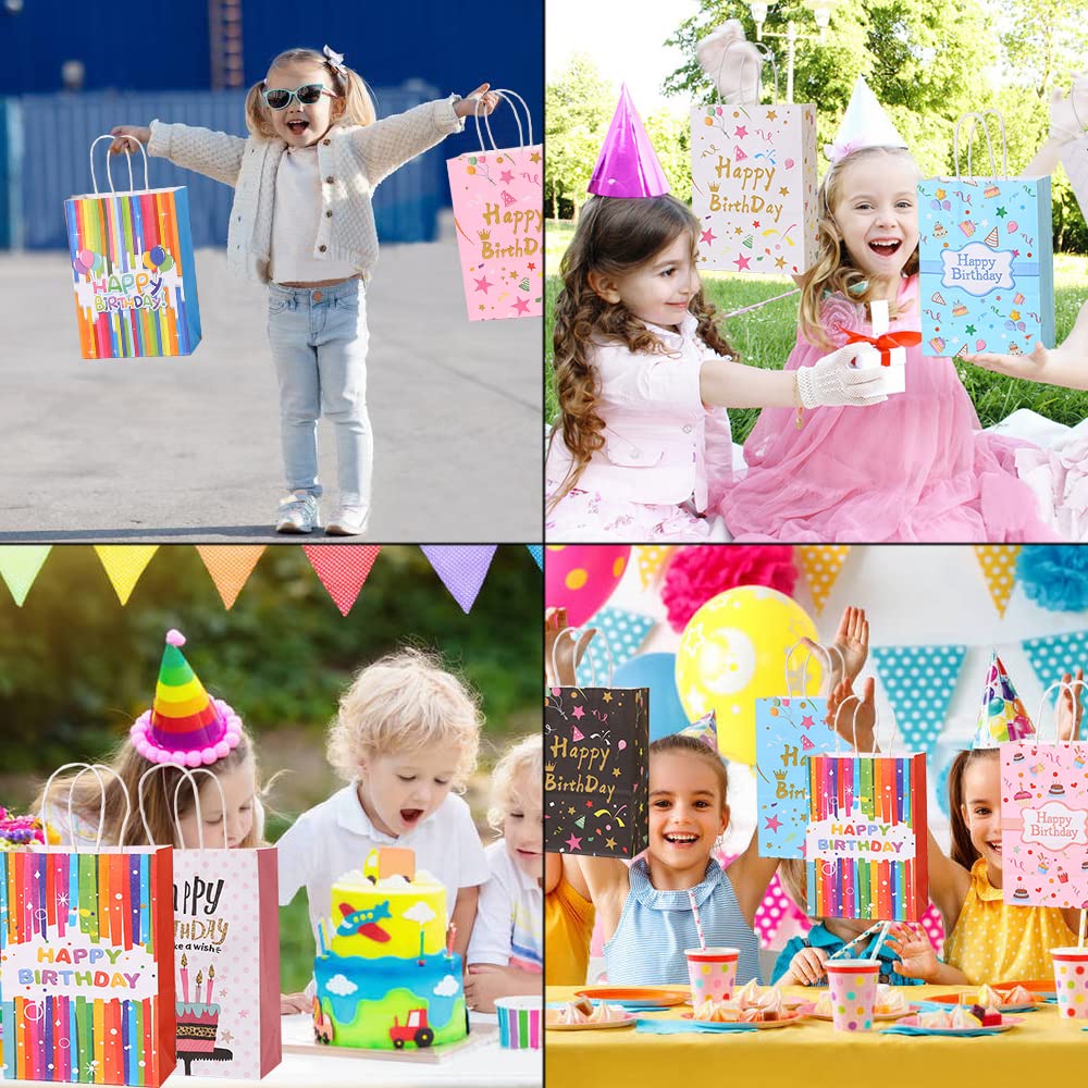 Yiran Geschenktüte "Happy 5th Birthday" Für Mädchen – Rosa Mit Goldenen Griffen, Ideal Für Kindergeburtstage