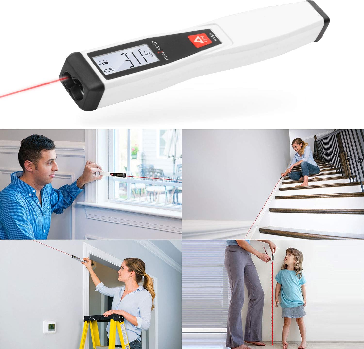 Penlaser Digital Mini 50 Ft Laser Distance Meter Measure Pen with Laser Pointer, Packed in PU Case, for Home DIY