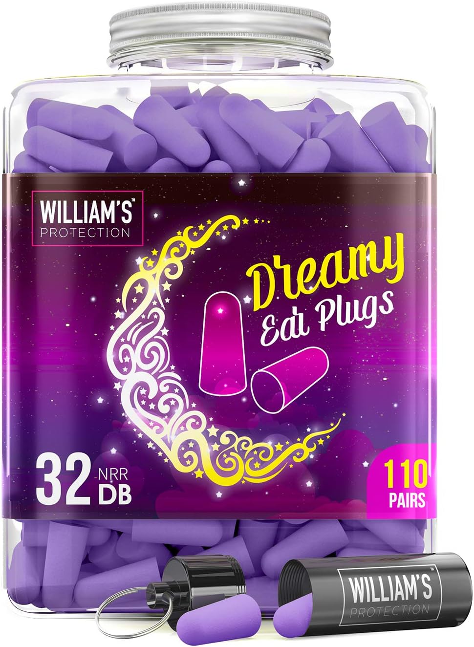 Soft Foam Ear Plugs 110 Pairs - Noise Cancelling Earplugs 32 dB NRR-for Noise Reduction Hearing Protection Aluminum Carry Case - for Sleeping Travel Concerts Shooting Study Work.