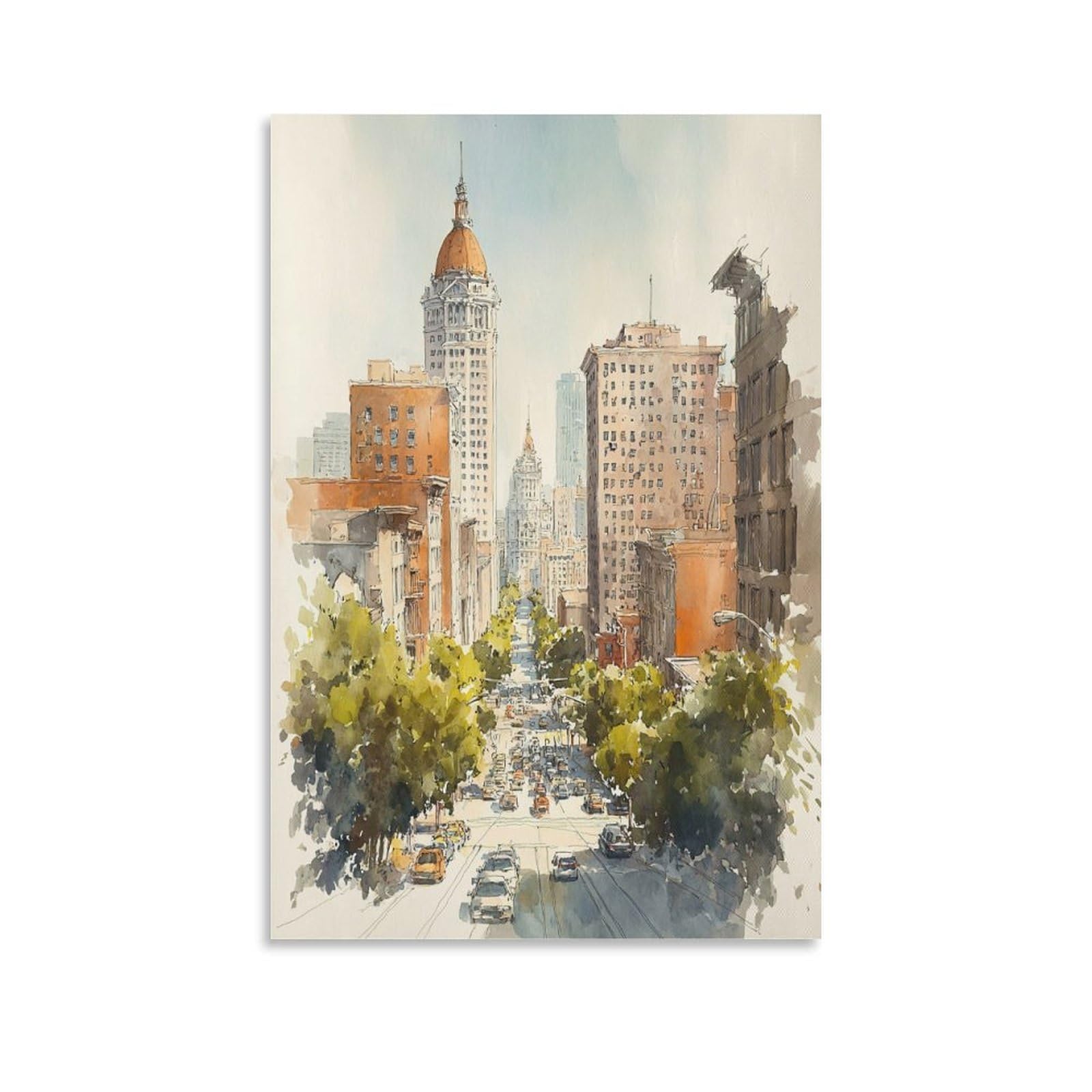 CNAHEIZ Atlanta Watercolor 24x36inch(60x90cm) Vintage Travel Poster Watercolor Canvas Art