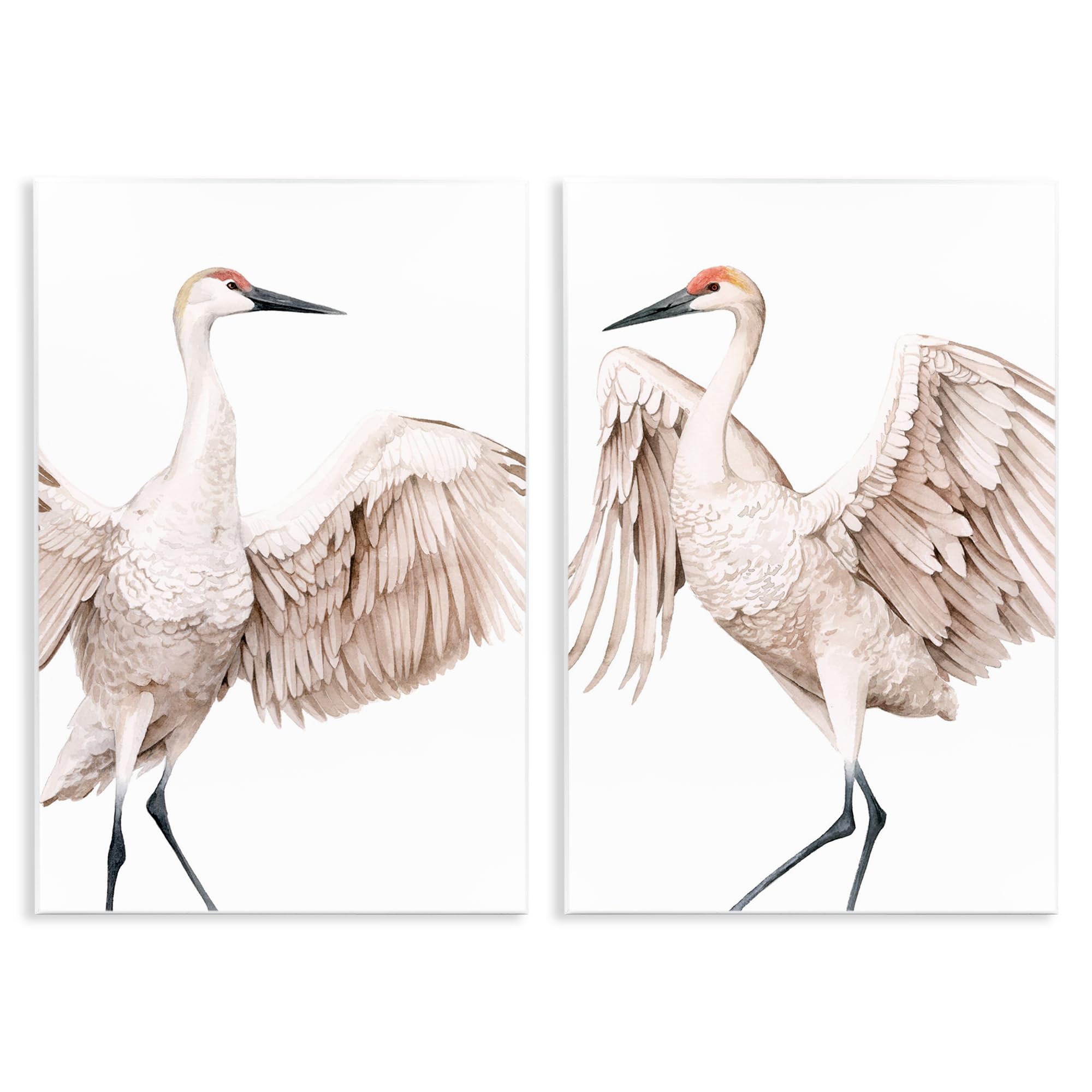 'Simple White Crane Birds Standing Open Wings'| 2pc Wall Plaque Art Set
