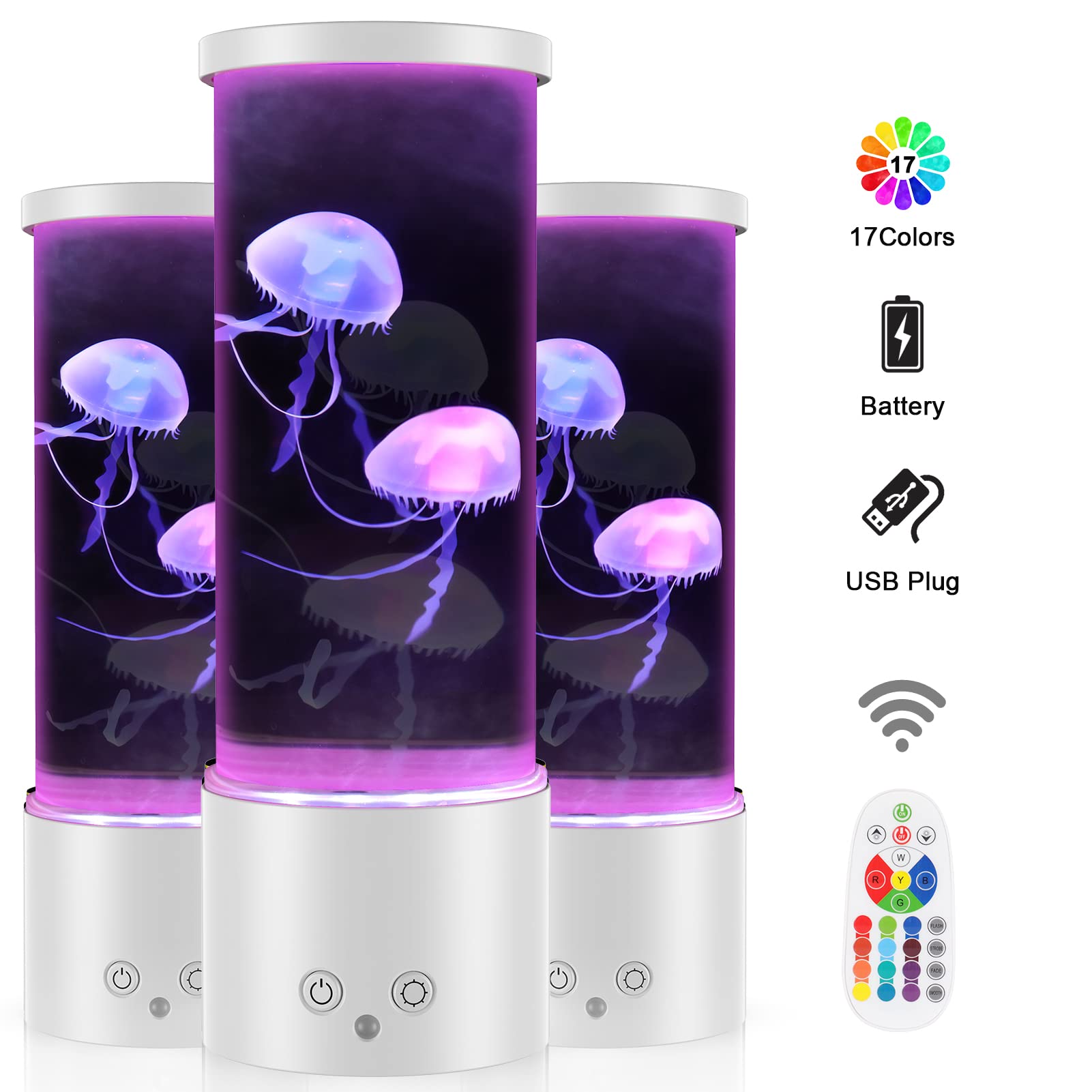 Quallenlampe, LED Quallen Lampe 17 Farben 4 Lichtmodi, Quallen Aquarium Quallenlampen mit Fernsteuerung für Kinder, 3-Helligkeit Stimmungslicht für Entspannung Schlafzimmerdekoration,Weiß