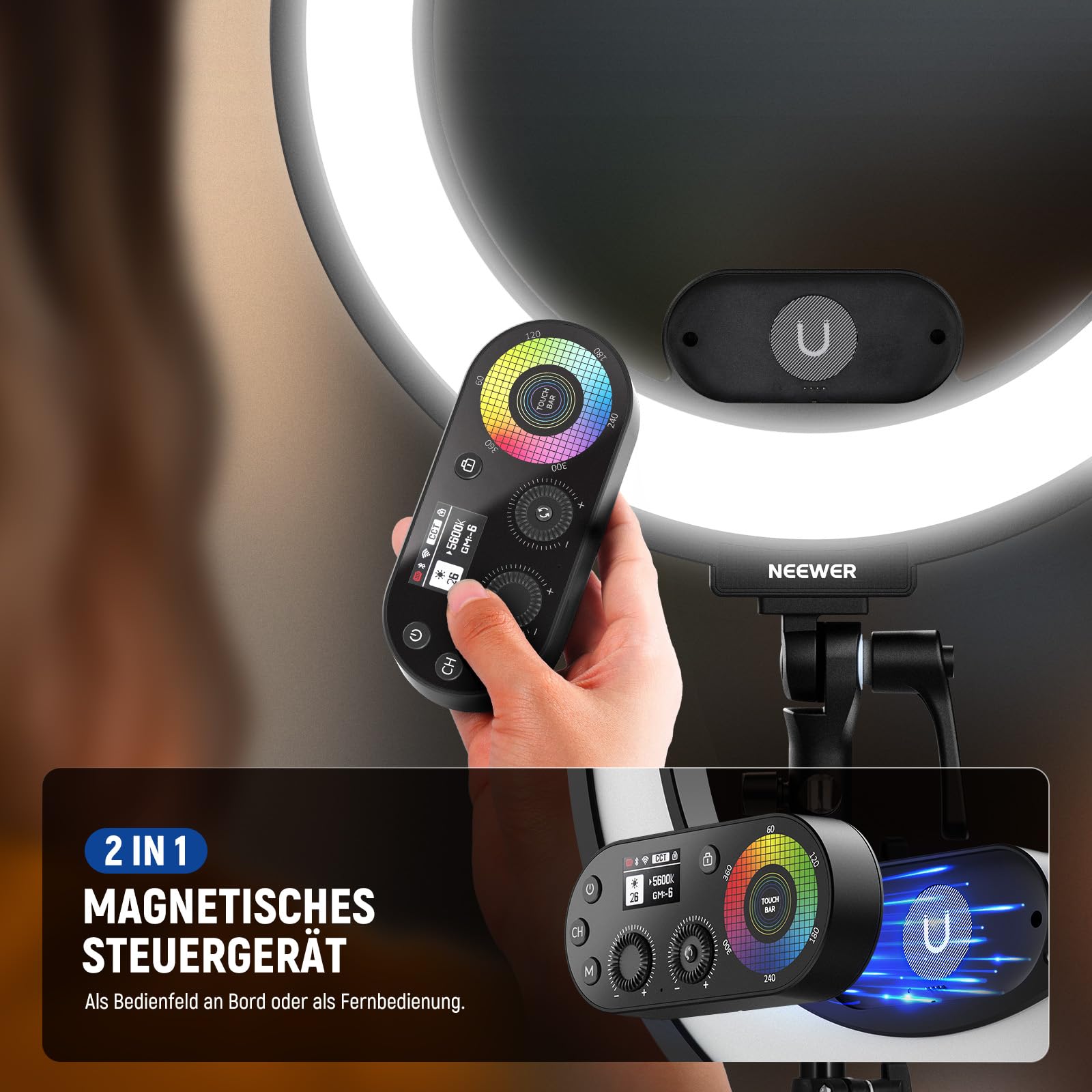 NEEWER RL45C 18" 45W RGB LED Ringlicht Edge Lit Licht mit Handy Stativ Fernbedienung CRI95+ 3100lux/0,5m 2500K-10000K 360° Vollfarben App/2,4G Steuerung Kompatibel mit iPhone Selfie Make up Videos