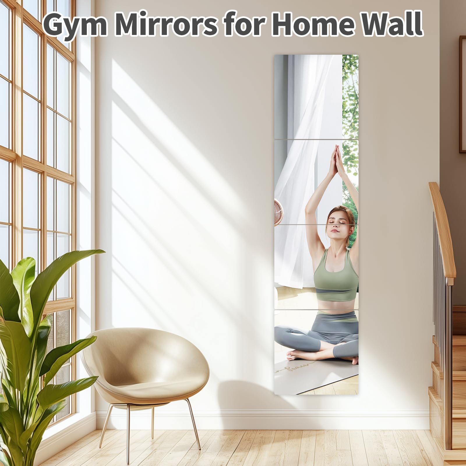 Miroir mural en acrylique incassable 30,5 x 30,5 cless auto-adhésif incassable et sûr pour salle de bain et décoration d'intérieur, parfait pour l'intérieur