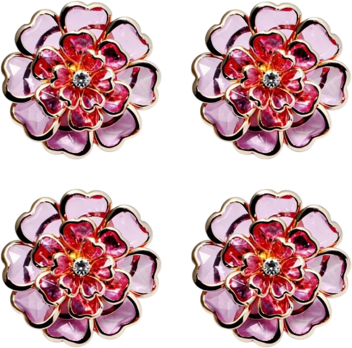 Button Covers for Men - 8 Colors Floral Petal Designs, Antique Bronze Clip-On Buttons, Detachable Shirt Button Jewelry(Pink-4Pcs)