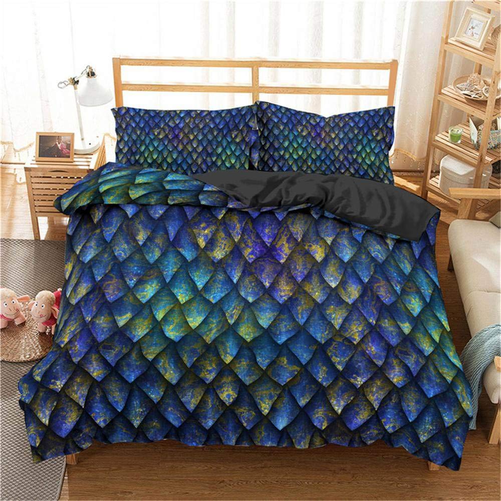 YZBEDSET Blue Dragon Scales Duvet Cover Set Rainbow Luxury Bedding Set King Queen Comforter Bed Linen Bedclothes Smooth Soft Rich Color Pattern Beautiful Comfortable,Us Twin 173X218Cm
