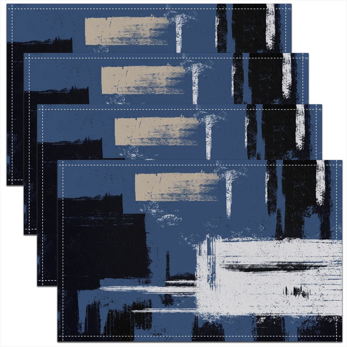 Abstract Placemats 12"x18", Modern Abstract Art Table Place Mats Set of 4, Blue Black Grey Indoor Outdoor Kitchen Dinner Party Table Mats