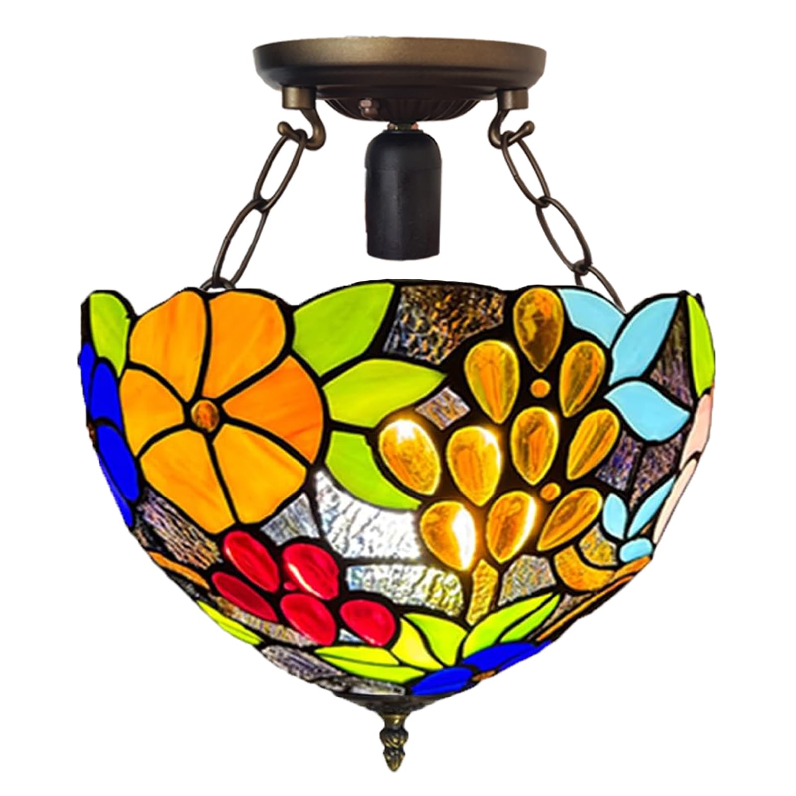 Auroh Multicolor Tiffany Ceiling Light 10 Inch Garden Floral - Stained Glass Lamp Shade