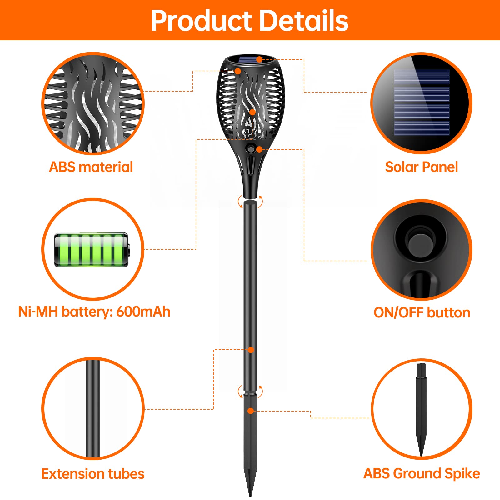 Luci Solari Da Esterno Gabless 4 Pezzi - Effetto Fiamma 96 LED IP65 Per Giardino E Terrazzo - Foto 2