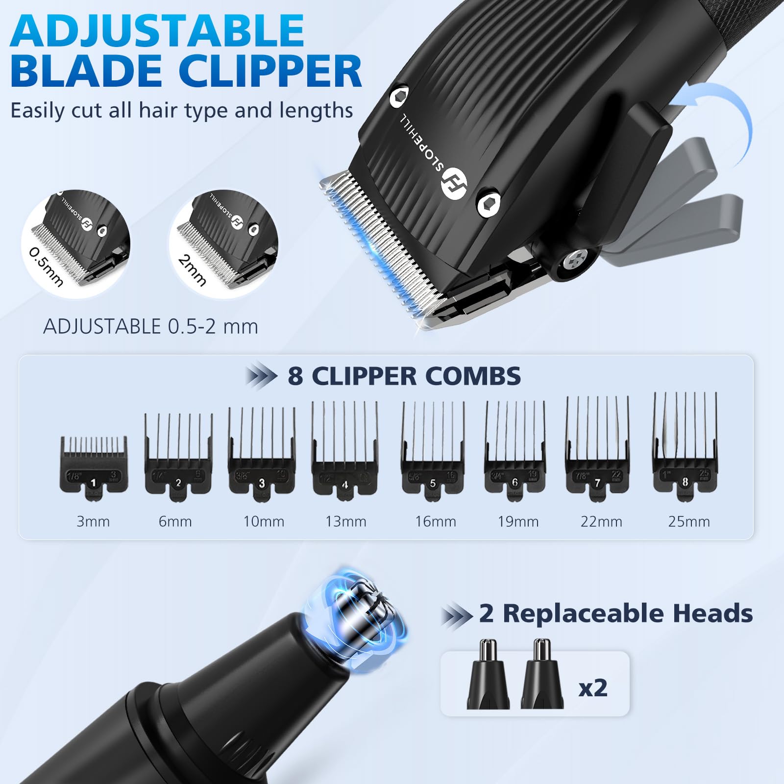 Profi Haarschneidemaschine und Nasenhaartrimmer Set für Herren - Slopehill Schnurloser Haarschneider Mit LED -Anzeige, Haartrimmer Nasenhaarschneider Kit für Männer