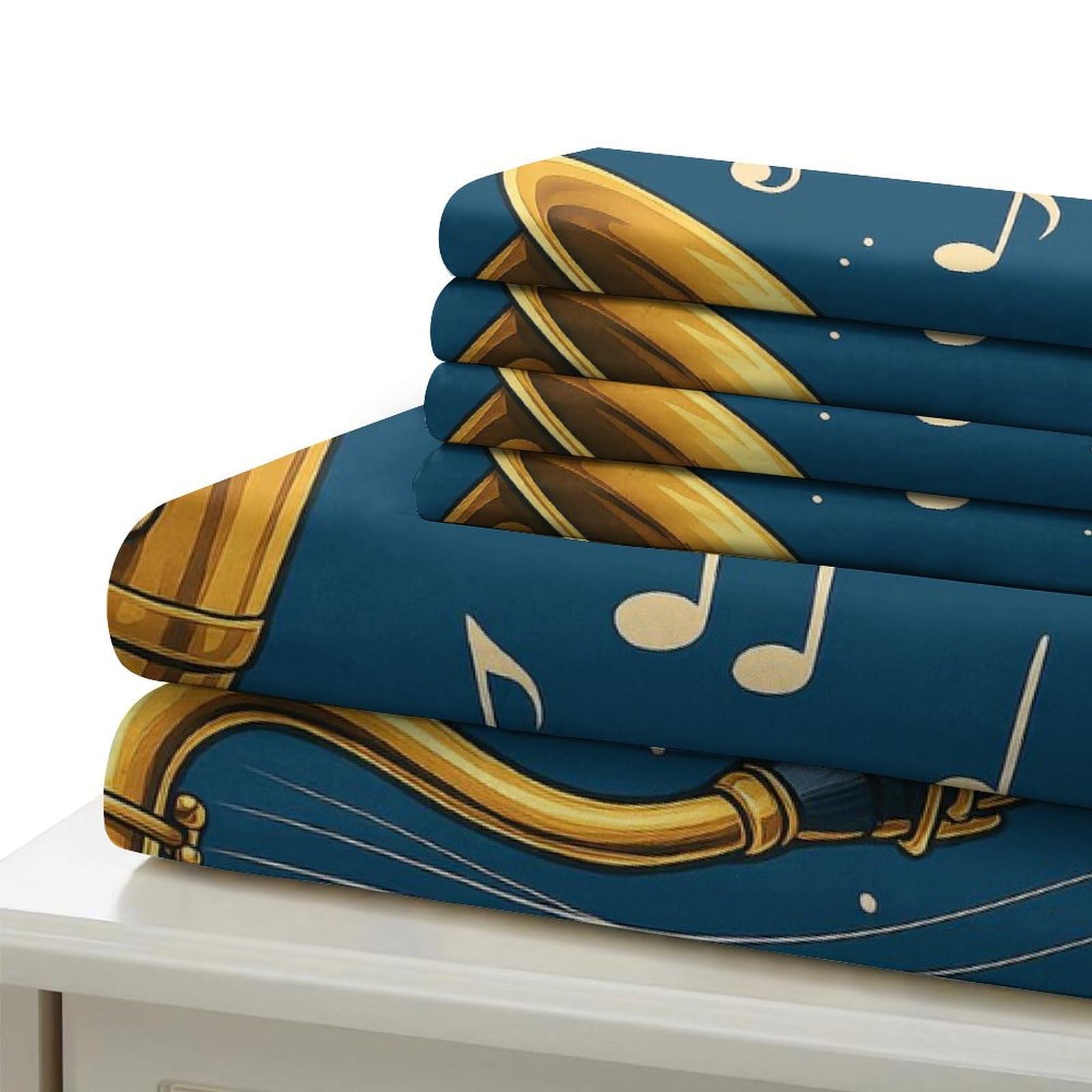 Set Copripiumino Musica Sassofono Stampa 3D Moderna Microfibra Camera Letto Decorazione Morbida Jazz per Adulti Giovani Super king（260x220cm）