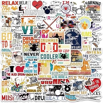 Drummer Stickers |50Pcs Drumming Music Waterproof Vinyl Decals for Water Bottles Laptop Luggage Cup Computer Mobile Phone Skateboard