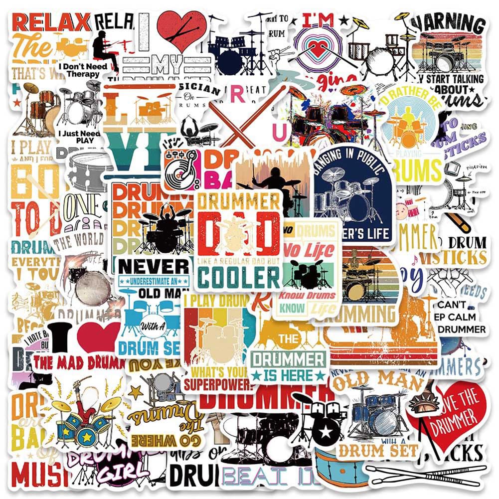LIFEPAL Drummer Stickers |50Pcs Drumming Music Waterproof Vinyl Decals for Water Bottles Laptop Luggage Cup Computer Mobile Phone Skateboard