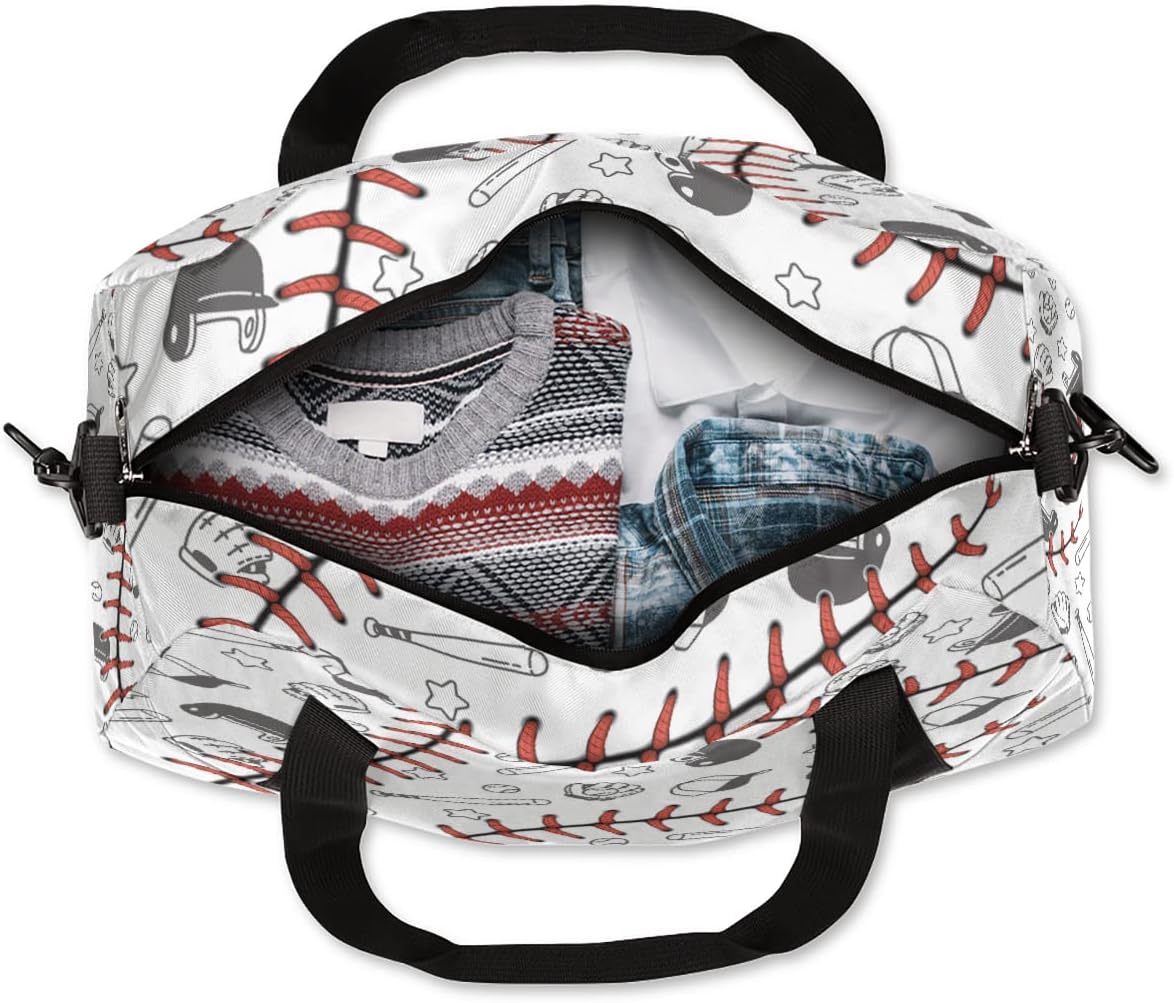 Sport Baseball Lace Kids Duffel Bag,Ball Theme Sport Gym Bag for Boys Girls Teen,Weekender Overnight Tote Bag Carry On Travel Duffel Bag for School Gymnastic Ballet