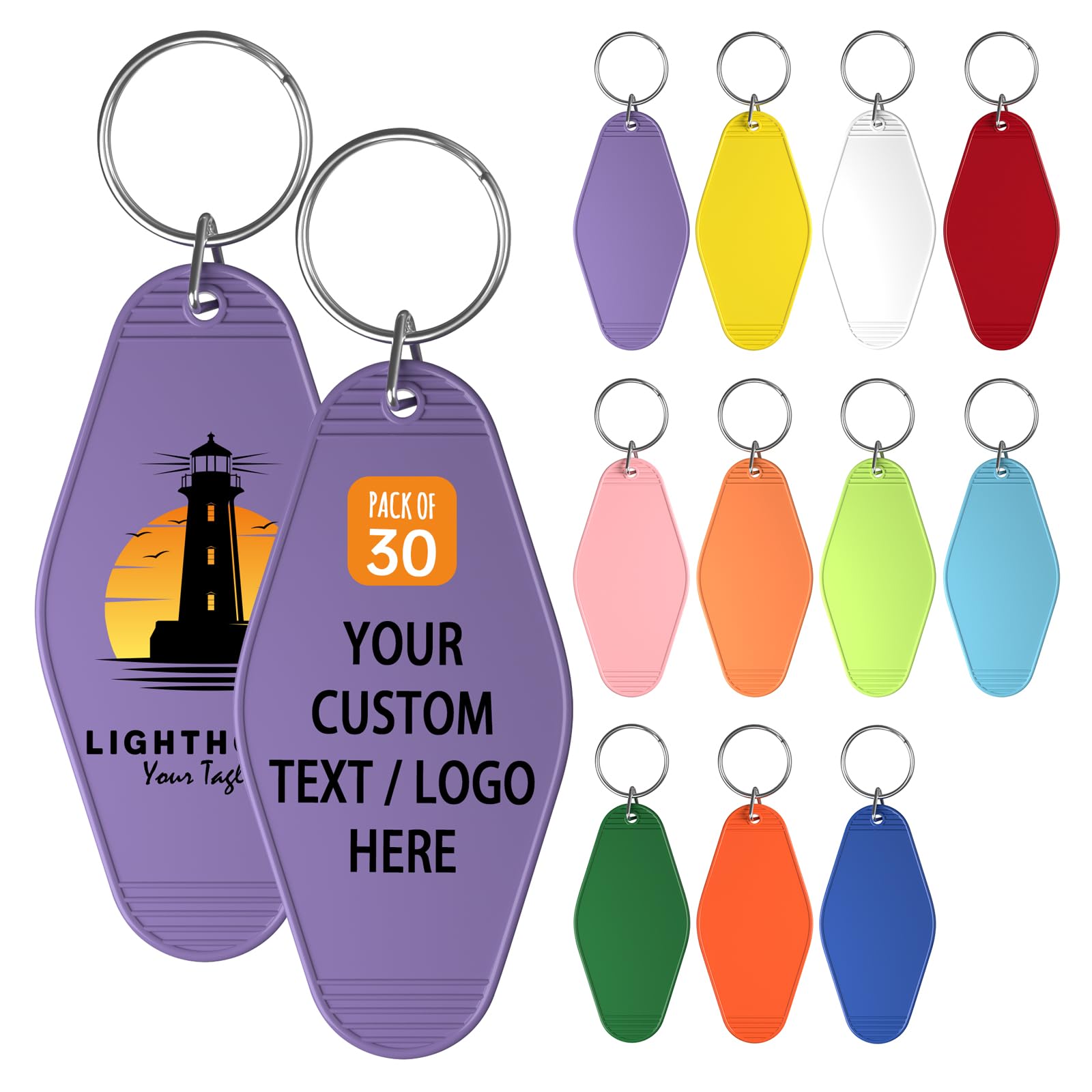 SUYANH 30 Custom Motel Hotel Keychains, Personalized Plastic Vintage Motel Key Chains with Your Photo/Text, Key Tag