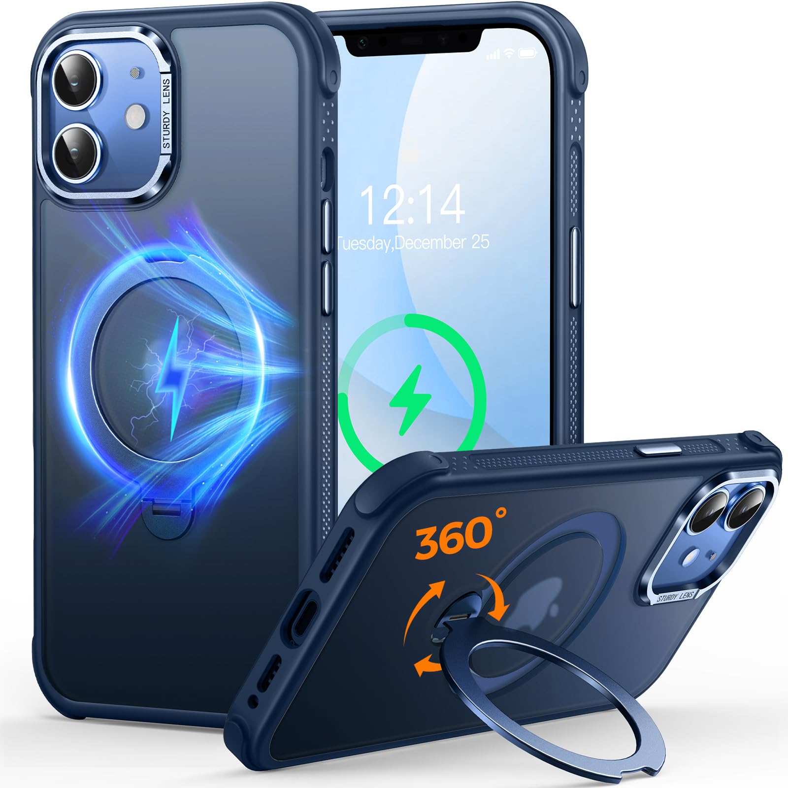 Jacyren Custodia Per IPhone 12 Con Anello Metallico 360° E Supporto Magnetico, Ultra Sottile Antigraffio, TPU Morbido (Nero) - 2