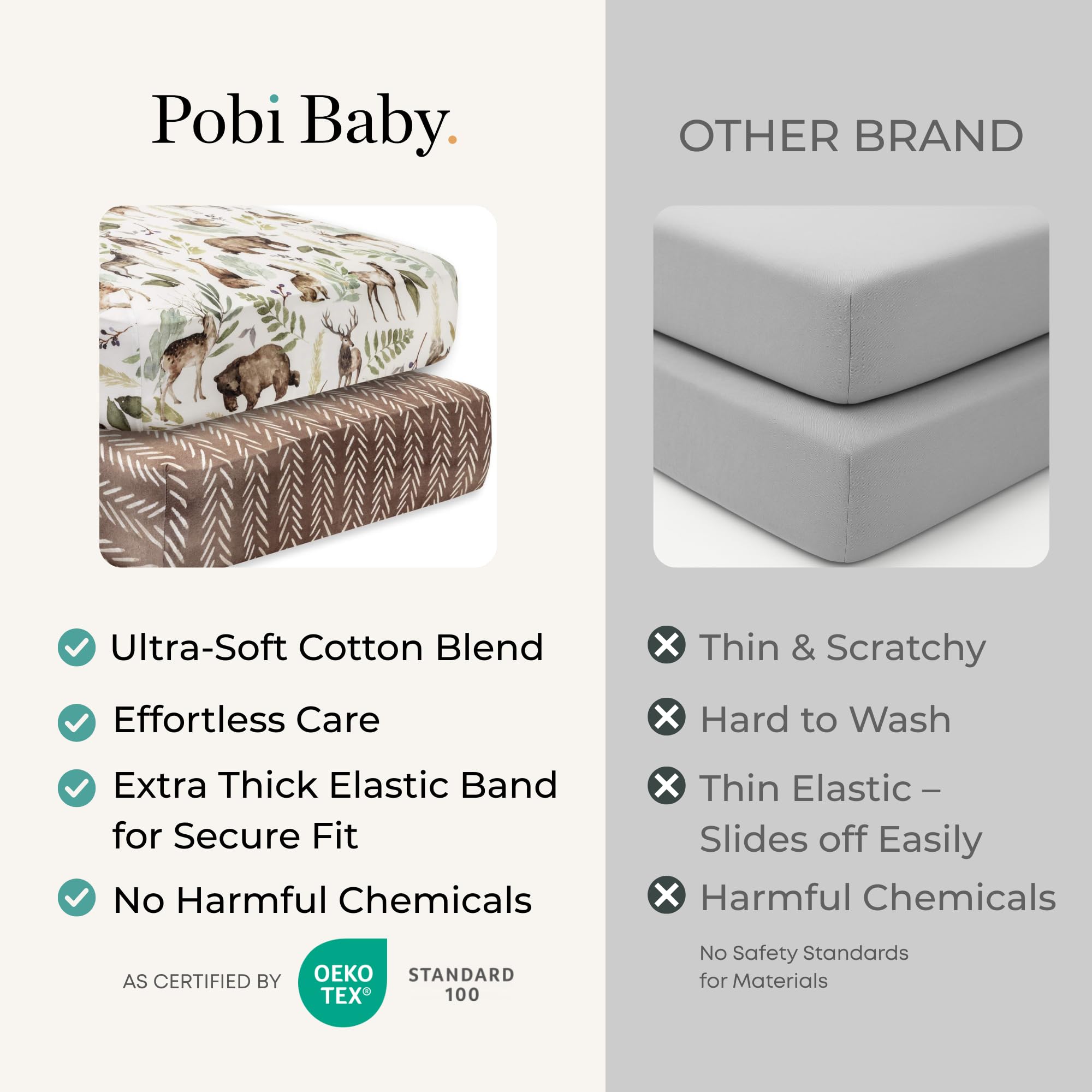 Pobibaby - Confezione da 2 lenzuola di alta qualità per culla per materasso standard - Ultra morbido misto cotone, sicuro e avvolgente ed elegante lenzuolo per culla del bosco (Wildlife)