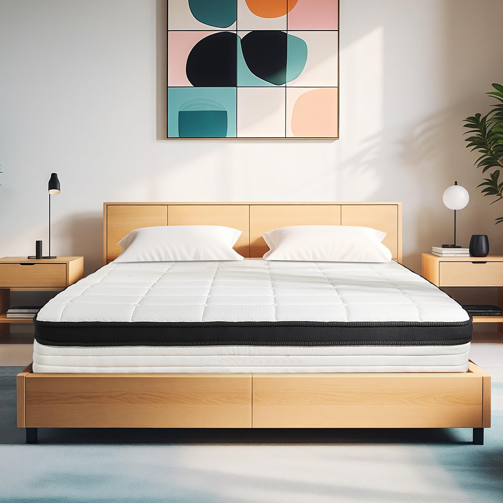 Queen Size Mattress 12 Inch, Queen Mattress in a Box with Memory Foam and Pocket Spring for Pressure Relief & Comfort Sleep, Medium Firm Feel, Fiberglass Free Bed in a Box/CertiPUR-US