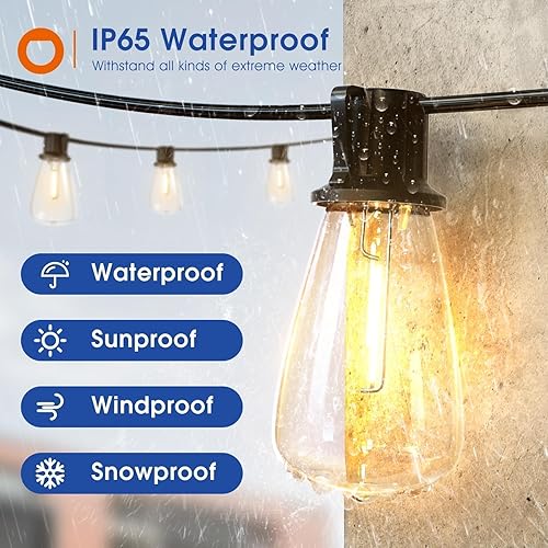 Miniatura 2 de addlon - Guirnalda de luces LED de 100 pies (50 x 2 pies), impermeables, con 32 bombillas ST38 reemplazables inastillables (2 repuestos), luz