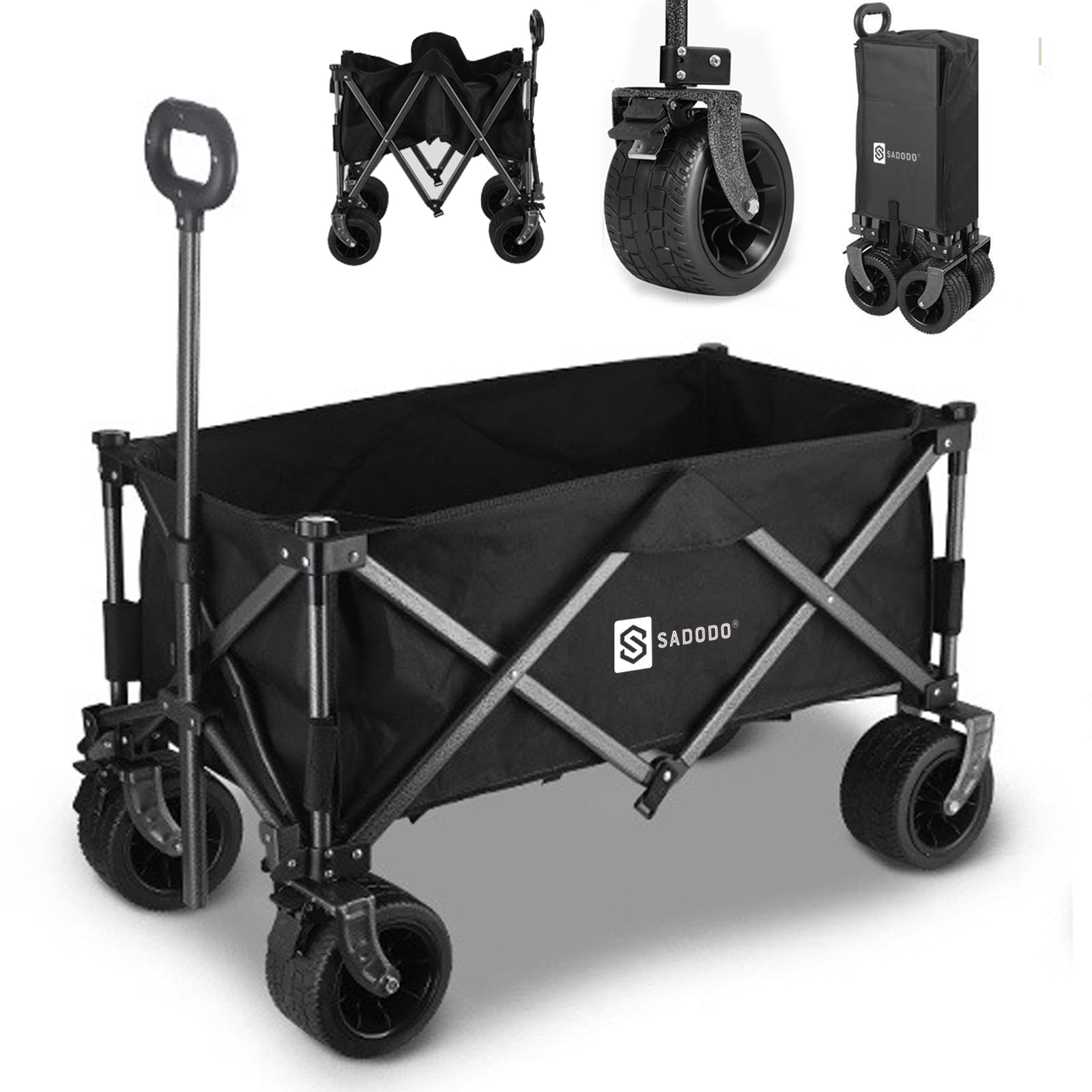 Large Camping Trolley Wagon Cart,Trolly on Wheels,Strong Tank Wheels with Brakes,160L Capacity Heavy Duty 500LBS,Festive Garden Wagon,Picnic Shopping Trolley (BLACK)