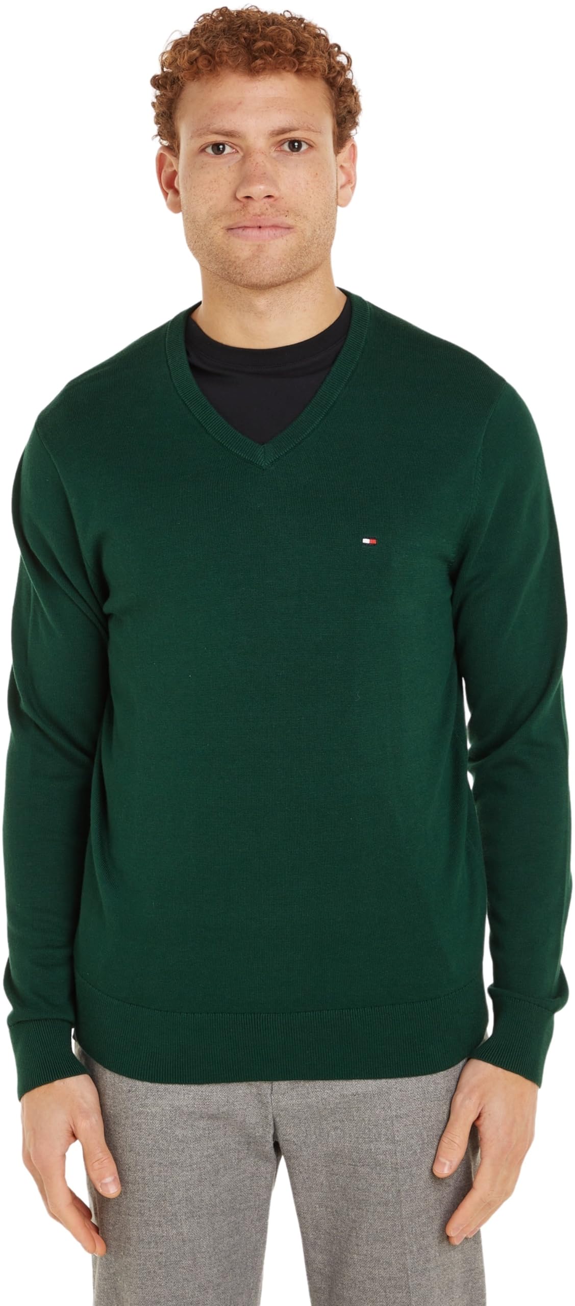 Tommy Hilfiger Men Essential Cotton V Neck MW0MW14745 Green (Ornamental Green) S