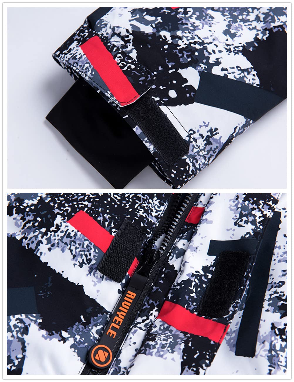 HOTIAN Herren Schneeanzug, Herren Ski Jacke und Hosen Set,Winter Warme Schnee Skifahren Sätze,für Wandern Klettern Isoliertes Snowboarden redwhite+orange XL