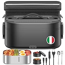 Scaldavivande Elettrico, 1.5 L 3 In 1 Scalda Vivande Portatile Elettrico, 80 W Porta Pranzo Termico con Borsa Termica, 12 V, 24 V, 220 V Lunch Box Termico per Auto Camion e Ufficio, Nero