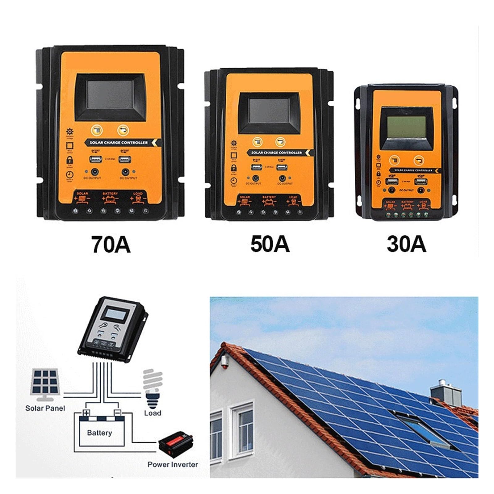 PWM MPPT Adaptacyjny Regulator Ładowania Słonecznego 12V 24V 30A 50A 70A Panel Słoneczny Kontroler Ogniw Fotowoltaicznych Baterii USB Port DC LCD(PWM Controller 30A)
