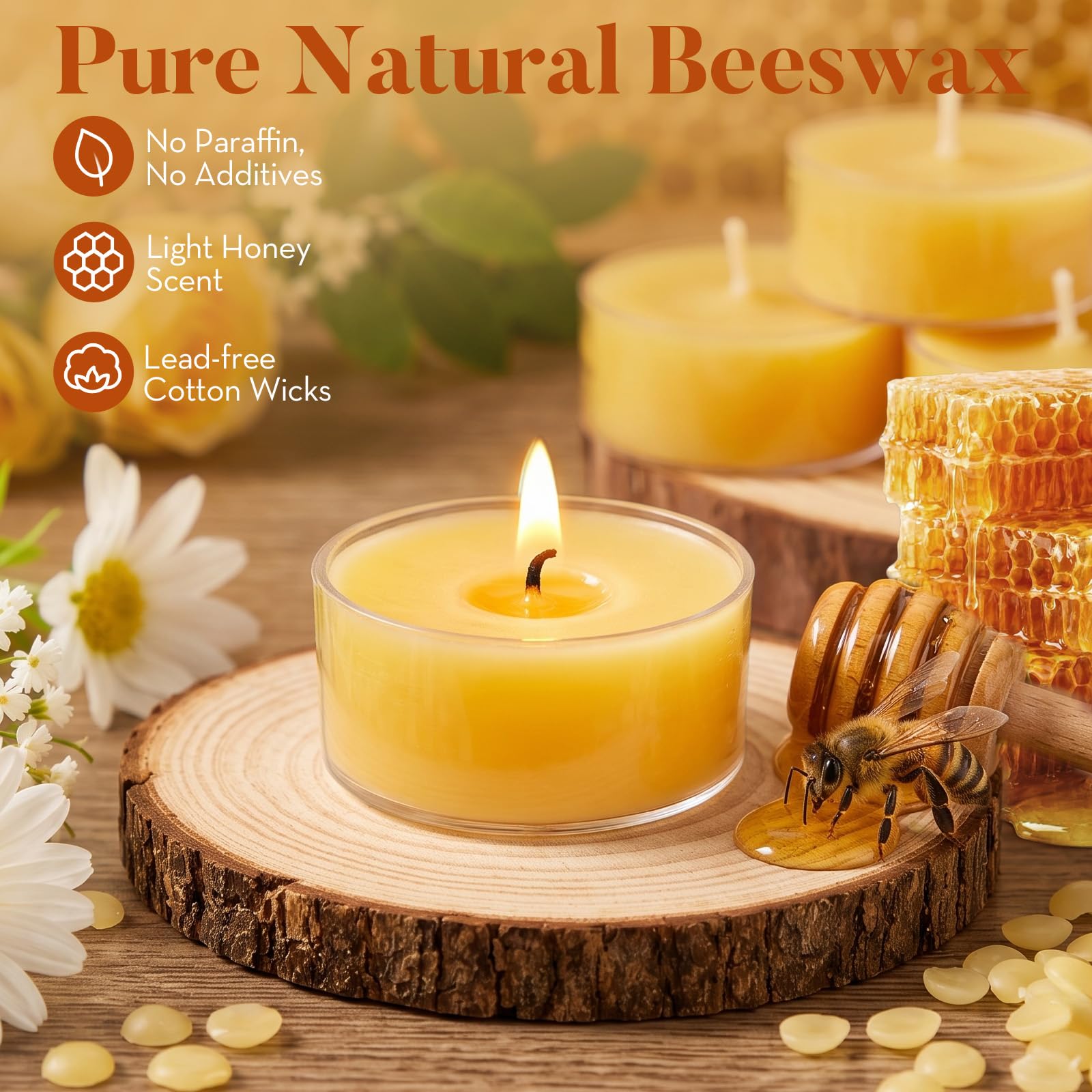 Ashlux Lot de 48 bougies chauffe-plat en cire d'abeille, 4 heures de
