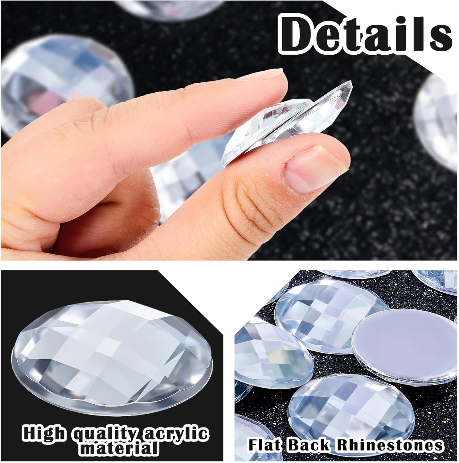 72 Pieces 25mm (0.98inch) Flat Back Round Acrylic Rhinestone Large Rhinestone Plastic Circle Gems Ornamental Craft Crystals Bling Sticker for Crafts Costume Making Cosplay Jewels - Image 3