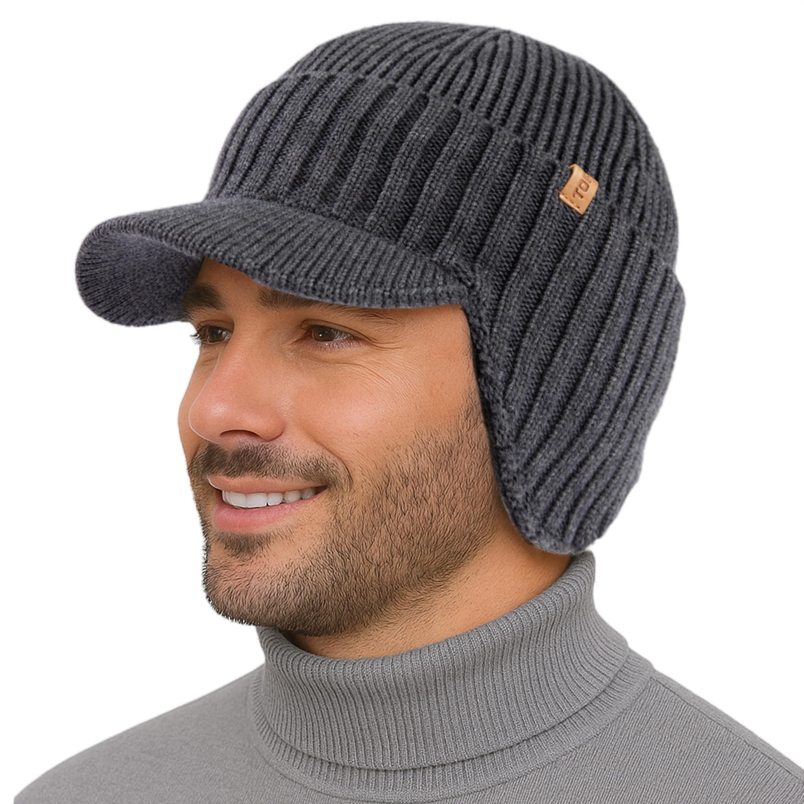TOP-EX DryKnit™ - Berretto da uomo con visiera in 80% lana merino, impermeabile, con paraorecchie e fodera in pile, con visiera termica invernale da golf, per la stagione fredda, M-XXL